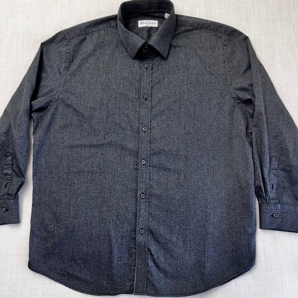 Robert Graham Mens Charcoal Grey Textured Button Down Shirt Size 44 17.5 XL